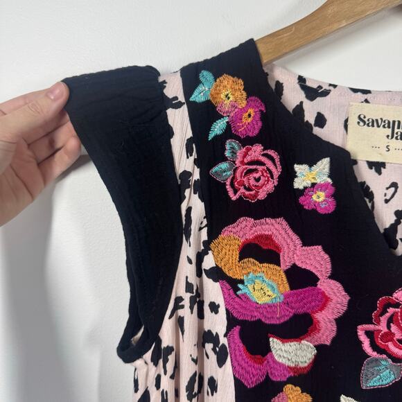 Savanna Jane Dress Women S Animal Print Embroidery Pink Spring Bohemian Shift - Picture 4 of 8